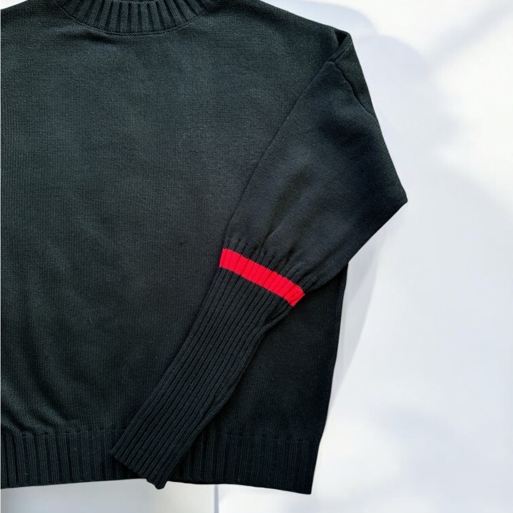 Black Mock Turtleneck Sweater with Red Accents - Picture 2 of 3